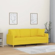 vidaXL Sofá 3 lugares + almofadas decoração 180cm tecido amarelo-claro