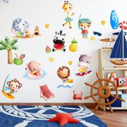 Papel de parede quarto criança - Animais brincalhões na praia