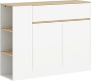 HOMCOM Aparador Grande Compartimento de Armário 3 Prateleiras Gaveta 105x30x81,5 cm Branco Natural | Aosom Portugal