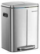 SONGMICS Lixeira Dupla, 2 Lixeiras de Cozinha de 20 L, Lixeira de Metal com Dois Compartimentos, com Baldes Internos de Plástico, Tampas e Alças de Fecho Suave, Selo Anti-Odor, Prata LTB40NL