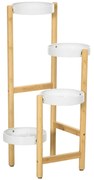Outsunny Suporte para Plantas com Pés de Bambu Estante para Flores com 4 Prateleiras Carga 20 kg Ø28x80 cm Madeira e Branco