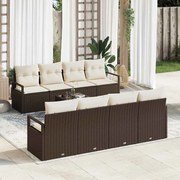 vidaXL Conjunto de Sofá de Jardim com 9 Peças e Almofadas Marrons em Rattan