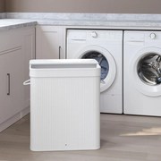 Cesto para roupa suja em bambu de 34,5 x 54,5 x 61 cm branco
