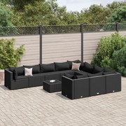vidaXL 11 pcs conjunto sofás de jardim c/ almofadões vime PE preto