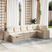vidaXL 7 pcs conjunto de sofás p/ jardim com almofadões vime PE bege