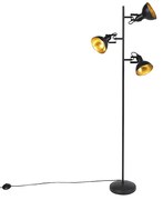 Candeeiro de pé industrial preto com dourado 3-luzes - Tommy Industrial