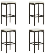 vidaXL Bancos de bar com almofadões 4 pcs vime PE castanho