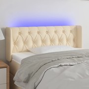 Cabeceira de cama c/ luzes LED tecido 103x16x78/88 cm cor creme