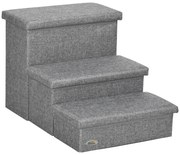 PawHut Escada para Animais de Estimação com 3 Degraus para Cães Gatos com Espaço de Armazenamento 63,5x42,5x40,5 cm Cinza | Aosom Portugal