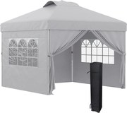 Outsunny Toldo Pavilhão Pop-Up Dobrável 3x3 Altura Ajustável Paredes Laterais Bolsa de Transporte com Rodinhas Cinza Claro | Aosom Portugal