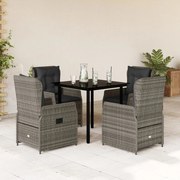 vidaXL 5 pcs conjunto de jantar p/ jardim c/ almofadões vime PE cinza