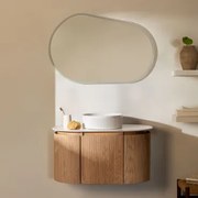 Conjunto De Móvel De Casa De Banho Suspenso Em Madeira Carsone Madeira Natural & Sem Unidade Auxiliar & Cerâmica Redonda Riscas Brancas - Sklum