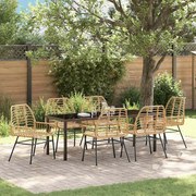 vidaXL Conjunto de jantar de jardim com 7 peças em rattan sintético marrom.