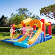Castelo Insuflável com 2 Escorregas 2 Trampolins e Piscina para Crianças acima de 3 Anos Inclui Inflador e Bolsa de Transporte para Interior Exterior