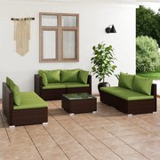 7 pcs conjunto lounge de jardim c/ almofadões vime PE castanho