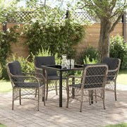 vidaXL Conjunto de Jantar de Jardim com 5 Peças e Almofadas em Rattan Cinza Claro
