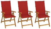 vidaXL Cadeiras de jardim dobráveis c/ almofadões 3 pcs acácia maciça