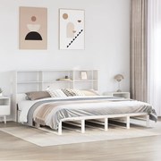 vidaXL Cama com estante sem colchão 200x200 cm madeira maciça branco