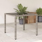 vidaXL Mesa de jardim com tampo de vidro 90x90x75 cm vime PE cinzento