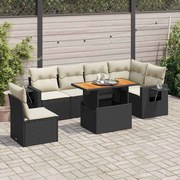 vidaXL 7 pcs conjunto de sofás p/ jardim c/ almofadões vime PE preto
