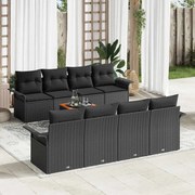 vidaXL Conjunto de Sofás de Jardim com 9 Peças e Almofadas Pretas em Rattan Sintético e Acácia