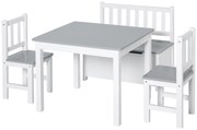 HOMCOM Conjunto Infantil de Mesa 2 Cadeiras e Banco com Armazenamento Móveis Infantil para Sala de Jogos  Branco e Cinza