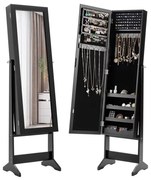 Armário de joias autônomo com espelho, baú de joias, armário de armazenamento de cosméticos, 3 posições ajustáveis, rosa