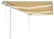 vidaXL Toldo autom. c/ LED e sensor de vento 6x3,5 m amarelo e branco