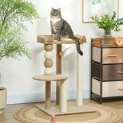 Arranhador para Gatos Arranhador para Gatos com Estofado em Borrego Plataformas Bola Suspensa e Poste de Juta 56x54x86 cm Castanho