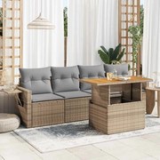 vidaXL 5 pcs conjunto de sofás p/ jardim com almofadões vime PE bege