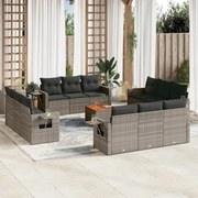 vidaXL 13 pcs conjunto sofás p/ jardim c/ almofadões vime PE cinzento