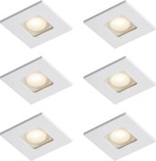 Conjunto de 6 focos embutidos modernos brancos quadrados IP44 - Qure