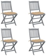 vidaXL Cadeiras exterior dobráveis c/ almofadões 4 pcs acácia maciça