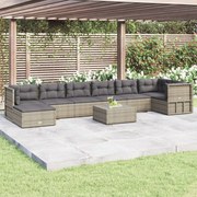 8 pcs conjunto lounge de jardim c/ almofadões vime PE cinzento
