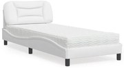 Cama com colchão 90x190 cm couro artificial branco