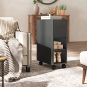 Mesa Apoio com Bancada Deslizante e Rodas Mesa Auxiliar com Armazenamento Oculto e Prateleira Ajustável 45x25x70 cm Preto