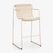Banqueta Alta Empilhável Com Braços Em Rattan Sintético E Aço Revia Tapioca Bege & ↑75 Cm - Sklum