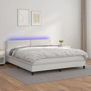 Cama box spring c/colchão/LED 160x200cm couro artificial branco