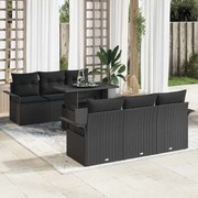 vidaXL Conjunto de Sofá de Jardim de 7 Peças com Almofadas de Rattan Preto