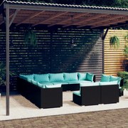 13 pcs conjunto lounge de jardim c/ almofadões vime PE preto