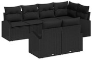 vidaXL Conjunto de Sofás de Jardim de 7 Peças com Almofadas Pretas em Rattan Polipropileno