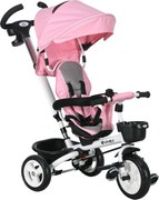HOMCOM Triciclo infantil 6 em 1 com pega de empurrar, toldo, cinto, cesto de armazenamento, 18+ meses, Rosa | Aosom Portugal