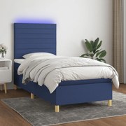 Cama box spring c/ colchão e LED 100x200 cm tecido azul