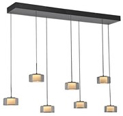 Candeeiro suspenso preto com vidro fumado incluindo LED 7 luzes Easylift - Rika Design