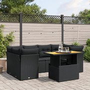 vidaXL 7 pcs conjunto de sofás p/ jardim c/ almofadões vime PE preto