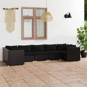 vidaXL 7 pcs conjunto lounge de jardim c/ almofadões vime PE preto