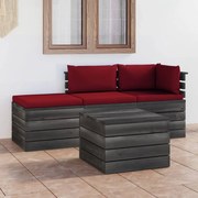 4 pcs conjunto lounge de paletes + almofadões madeira de pinho