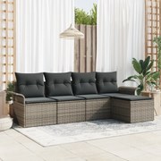 Conjunto de Sofás para Jardim vidaXL com Almofadas Cinza Vime PE, Sofá