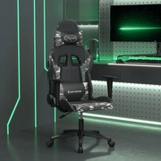 vidaXL Cadeira gaming massagens couro artificial preto e camuflagem