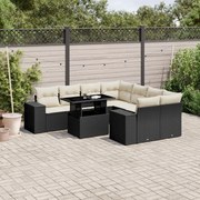 vidaXL 9 pcs conjunto de sofás p/ jardim c/ almofadões vime PE preto